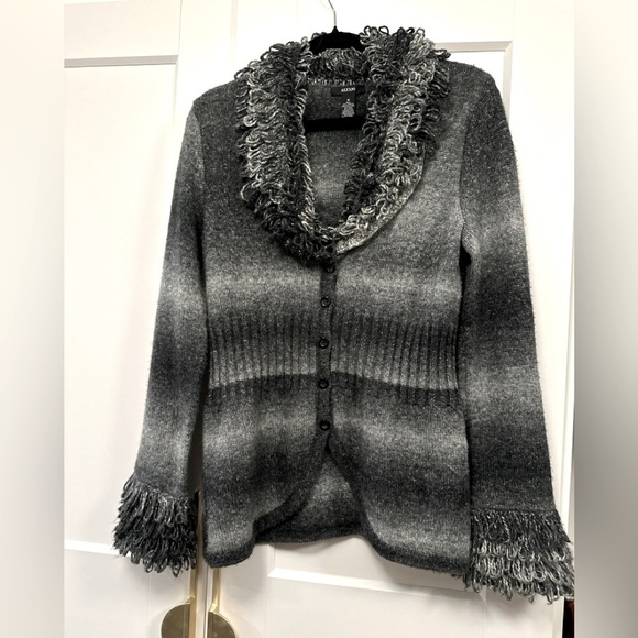 Alfani Sweaters - ALFANI Ombre Gray Button Front Cardigan With Loop Yarn Trim, M